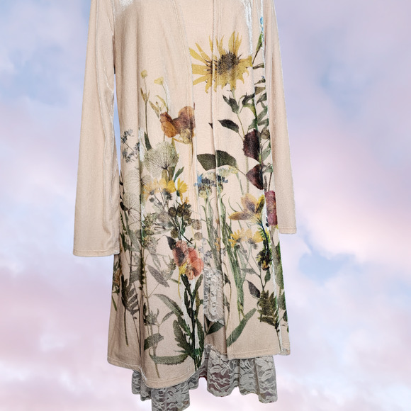 Vtg Vocal Two Piece Cardigan Dress Velvet Floral Flower Lace Layer Cottage Set - Picture 3 of 7